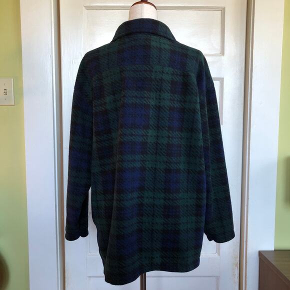 Vintage 90s Mountain Lake II Fleece Button Down Shirt Jacket 1X Blackwatch Plaid - Picture 6 of 9